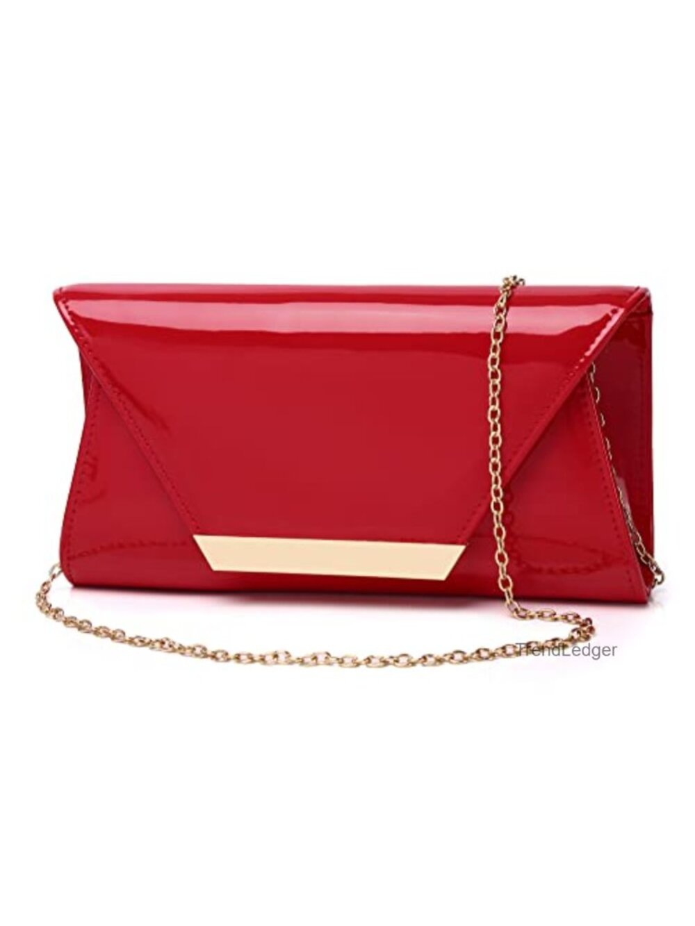 Women Faux Patent Leather Clutch Evening Bag with Removable Chain